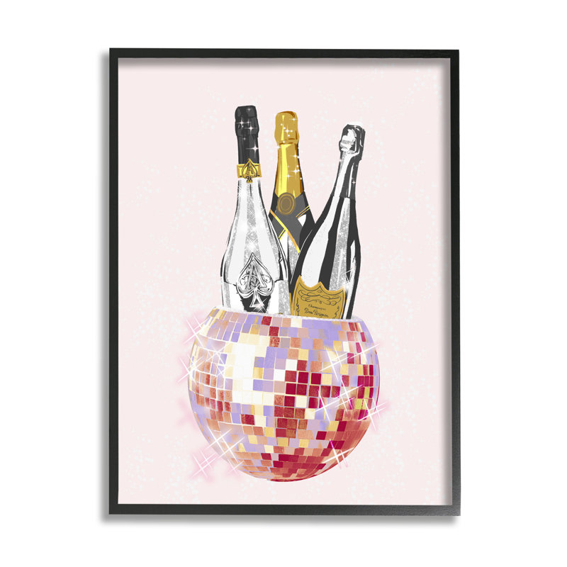 Az-601-Glam Disco Champagnes encadré sur bois par Ziwei Li, Giclée encadrée noir minuit, H 14 po x l 11 po x P 1,5 po