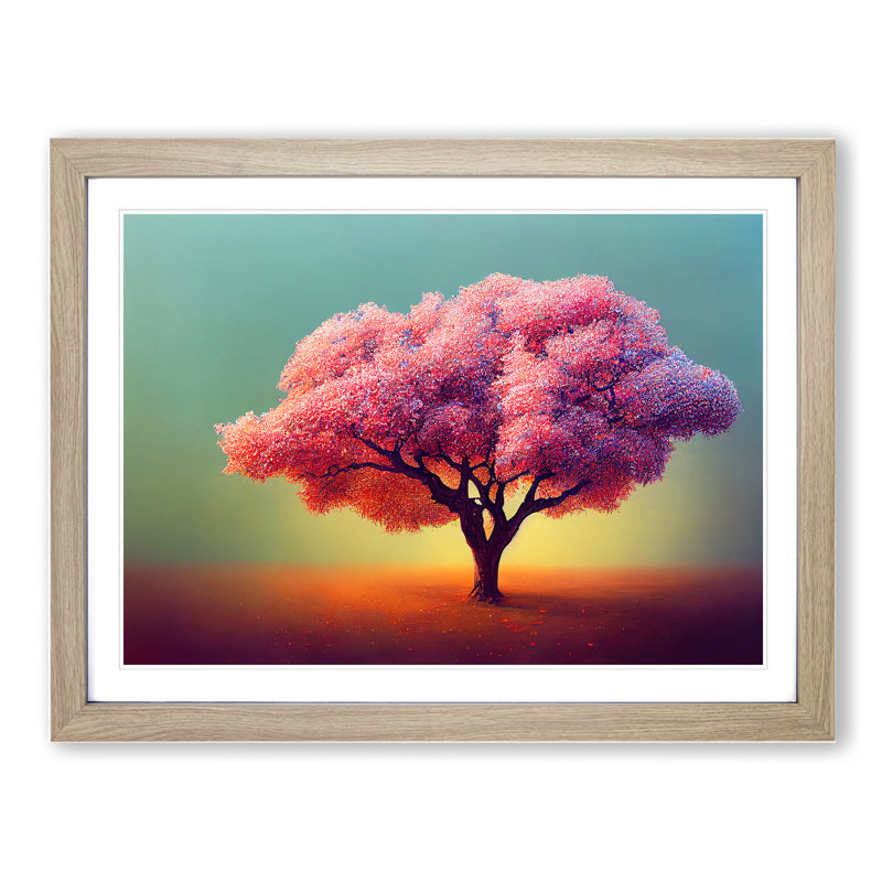 Animated Apple Tree - Single Picture Frame Print, 46cm H x 64cm W, Grey