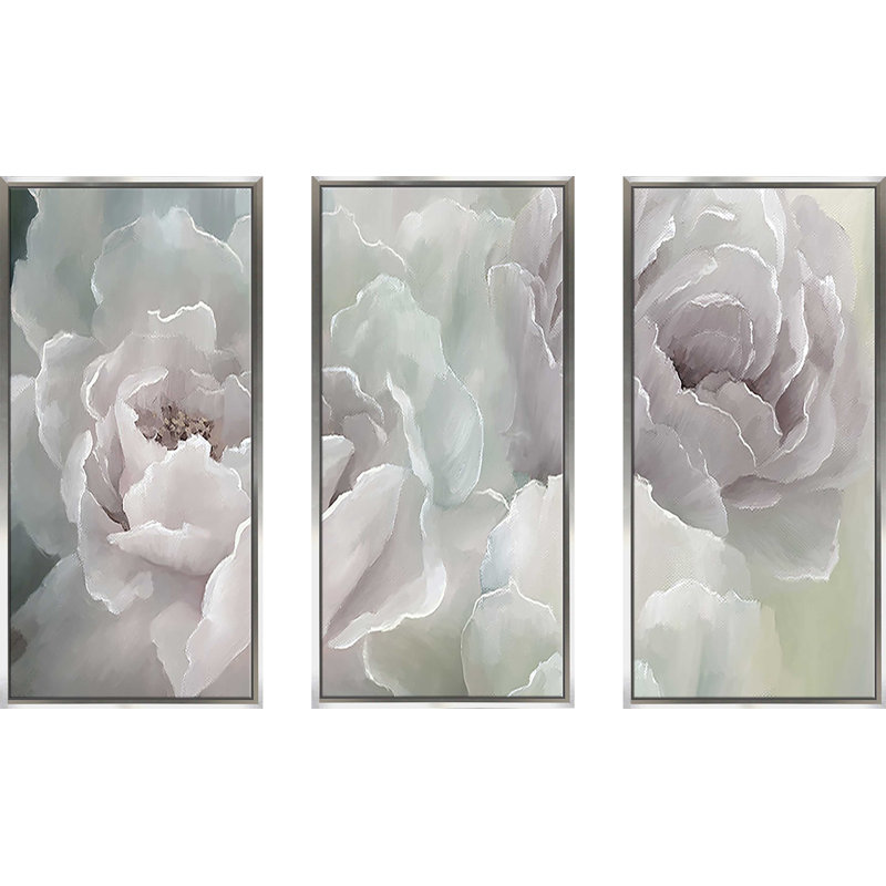 Peony Lace - 3 pièces, peinture sur toile à cadre flottant, L 52,5 po x H 33,5 po
