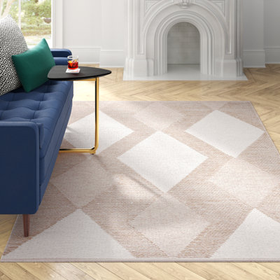 Tapis géométrique fait à la main blanc / ivoire Charvik