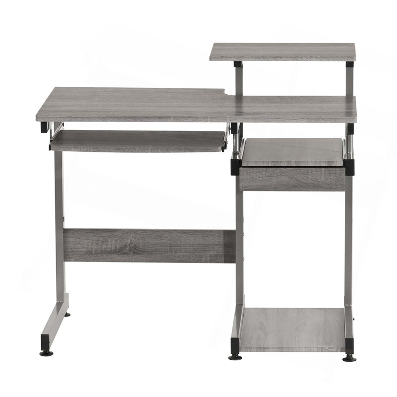 Sleek Gray MDF and Steel Compact Computer Desk with Drawers