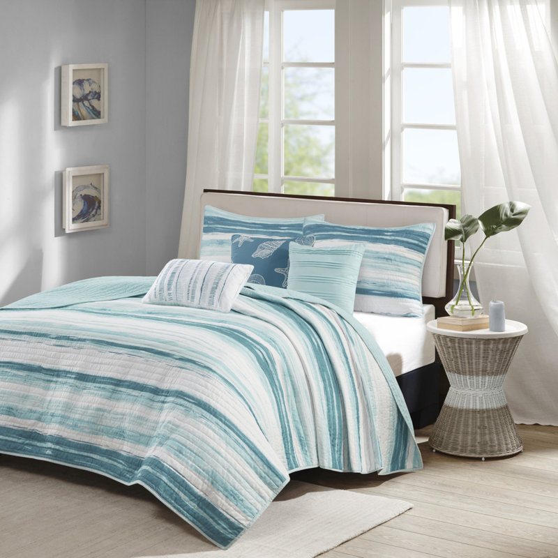 Ensemble de literie matelassée 6 pièces avec coussins décoratifs Aqua