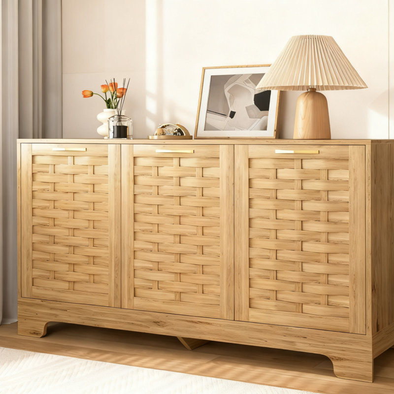 Storage Cabinet With 3 Doors, Wood Sideboard Buffet Cabinet With Adjustable Shelf And Anti-Tip Kit, Accent Cabinet For Living Room, Hallway, Entryway, Dining Room, Bedroom