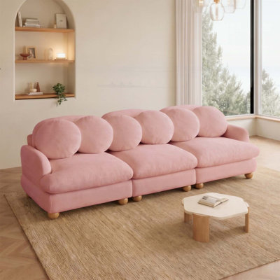 Comfy Chenille Modular Sectional Sofa with 6 Throw Pillows, Wood Frame for Living Room and Bedroom, Pink