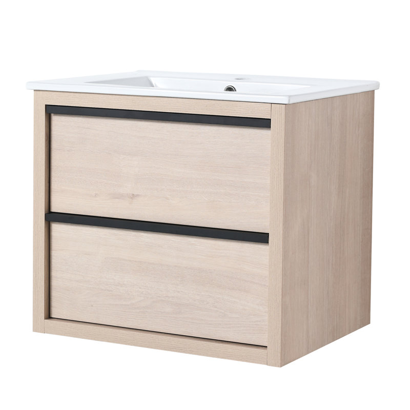 Meuble-lavabo mural 24 po avec 2 tiroirs de rangement et lavabo en céramique blanche - Bva02524plo-G-Bl9060b W1286s00034