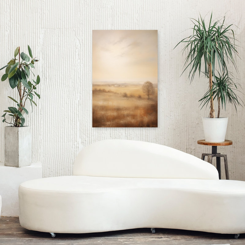 Hazy Field Minimalist Peaceful Abstract Tree Art, 36" H x 24" W