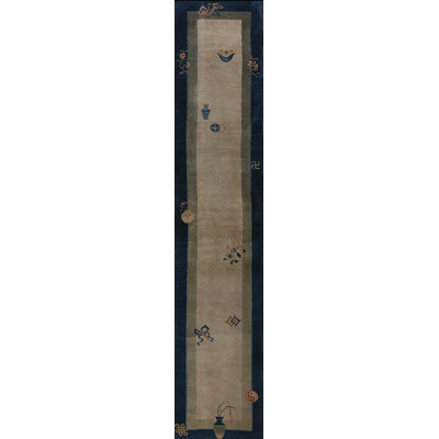 Ivory Chinese Antique Knotted Hallway Runner Wool - Peking 1920s Rectangle Rug