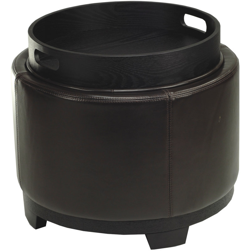 Maiden Upholstered Ottoman, Brown Faux Leather