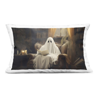 Atmospheric Reading Ghost Decorative Printed Throw Pillow, design by LSR Design Studio
