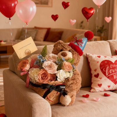 Cute Plush Bear Set Simulation Rose Bouquet, Mother's Day Valentine's Day Anniversary Romantic Love Gift, Home Decoration, C Style