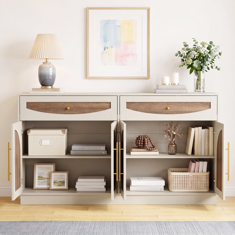 Buffet décoratif arqué l 63 "avec deux tiroirs, White