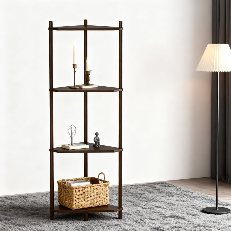 Tablette d'angle à 4 niveaux en bambou, rangement compact pour la salle de bain, la cuisine, le salon, la chambre à coucher et le bureau