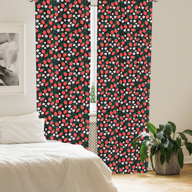 Strawberry Floral Semi-Sheer Rod Pocket Curtain Panels, 28" x 63"