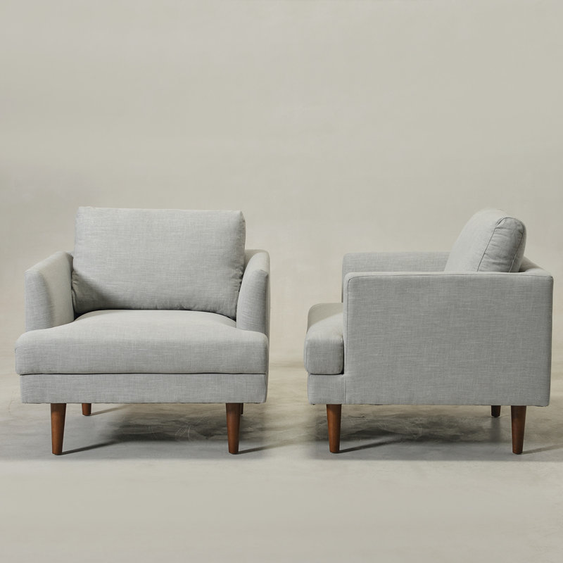 Ensemble de 2 fauteuils pivotants rembourrés Miller, Mélange de lin gris