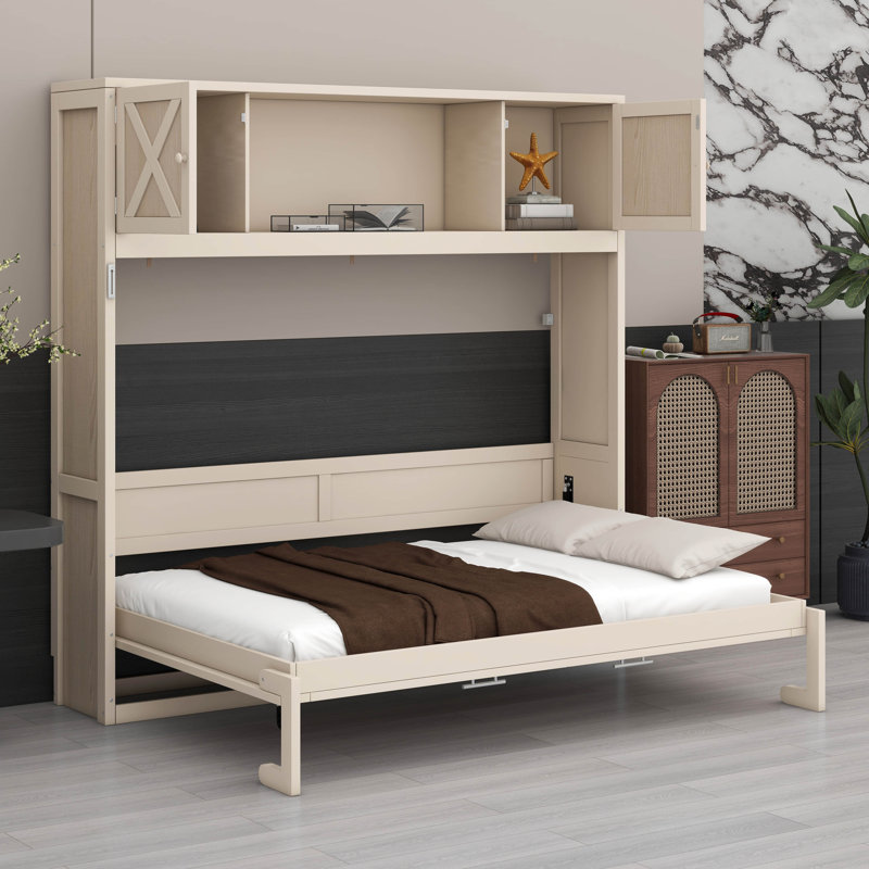 Lit escamotable double avec armoires de rangement