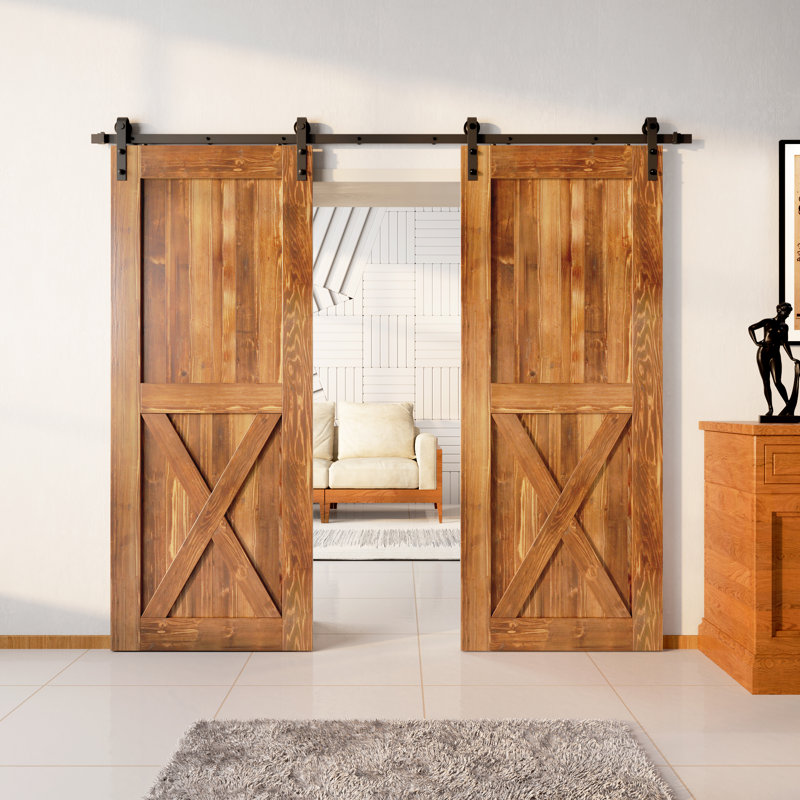 X Design Color Pine Wood Unassembled Door with Two Door Installation Hardware Kit, 20" x 84", Early American