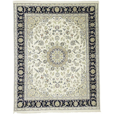 Cream Traditional 8X10 Indo-Nain Oriental Area Rug