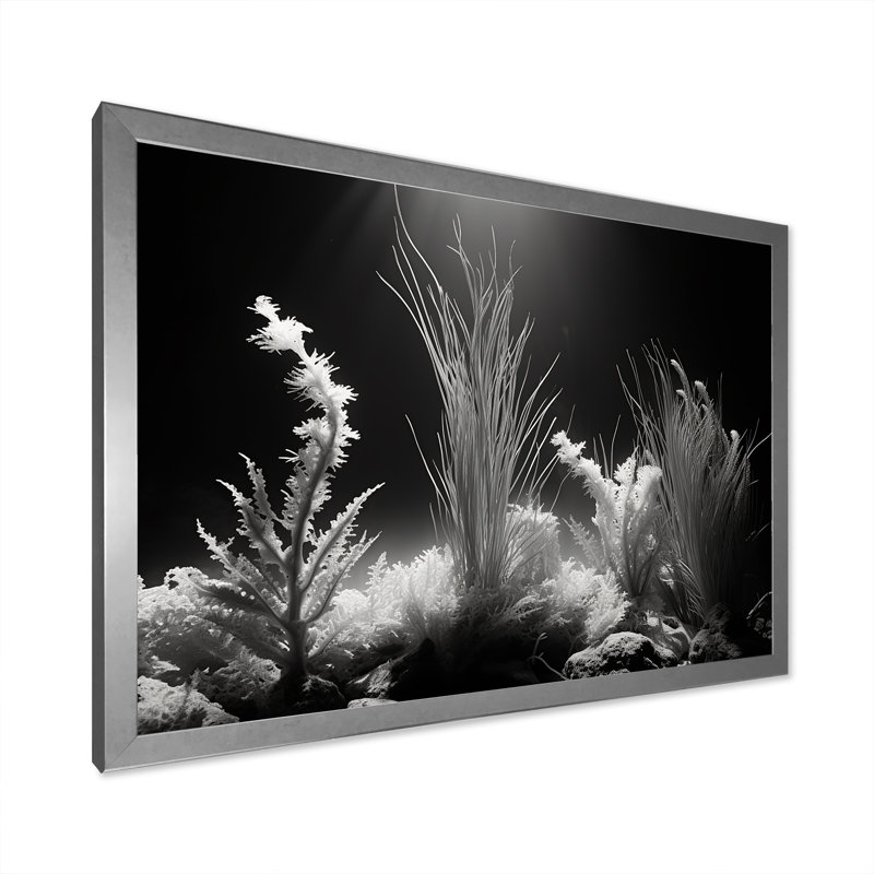 «Black and White Underwater Silent Flow I», reproduction d'art sur toile plage et océan, Cadre simple argenté