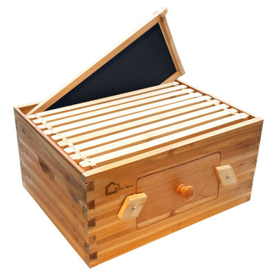 10-Frame Deep Brood Box, Langstroth Cedar Beehive with Observation Window, Beeswax-Coated Frames & Foundations for Beekeeping, Dovetail Joint Assembly