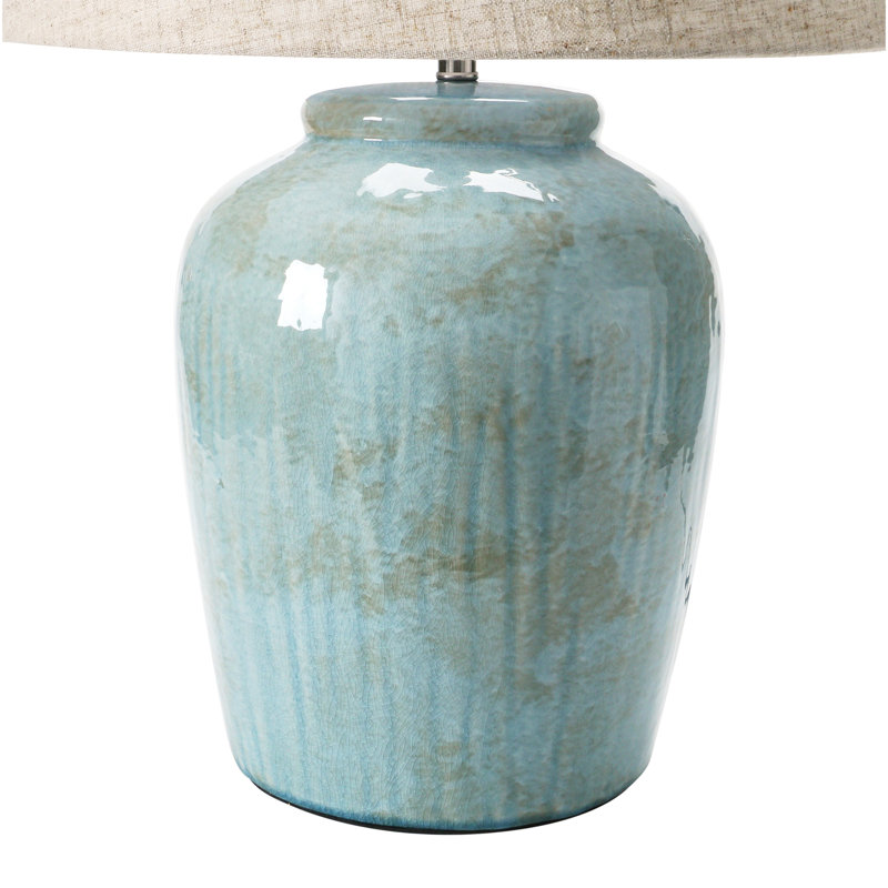 Holsworthy Stoneware Table Lamp with Linen Shade and Reactive Glaze