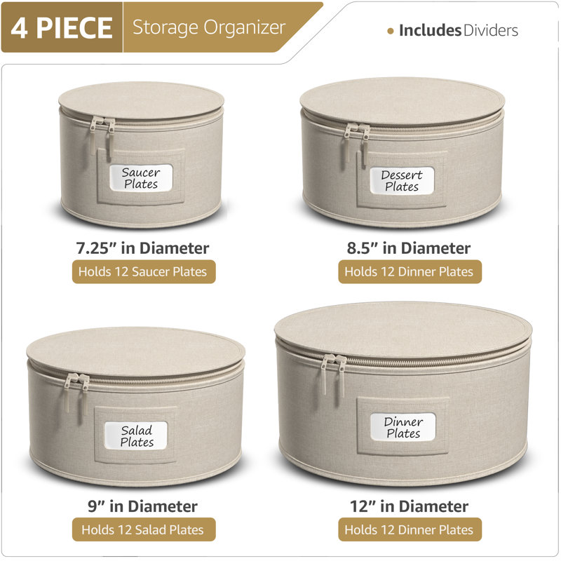 Sorbus 4-Set Stackable Dinnerware Storage Set with Plate Protector, Beige