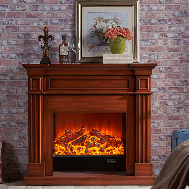 Walnut Solid + Manufactured Wood Electric Fireplace, Walnut