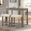 2 tabourets de hauteur comptoir en taupe, bouton avec rembourrage de siège et repose-pieds, 2 tabourets avec structure en bois massif, repose-pieds profilés taupe, bois d'hévéa