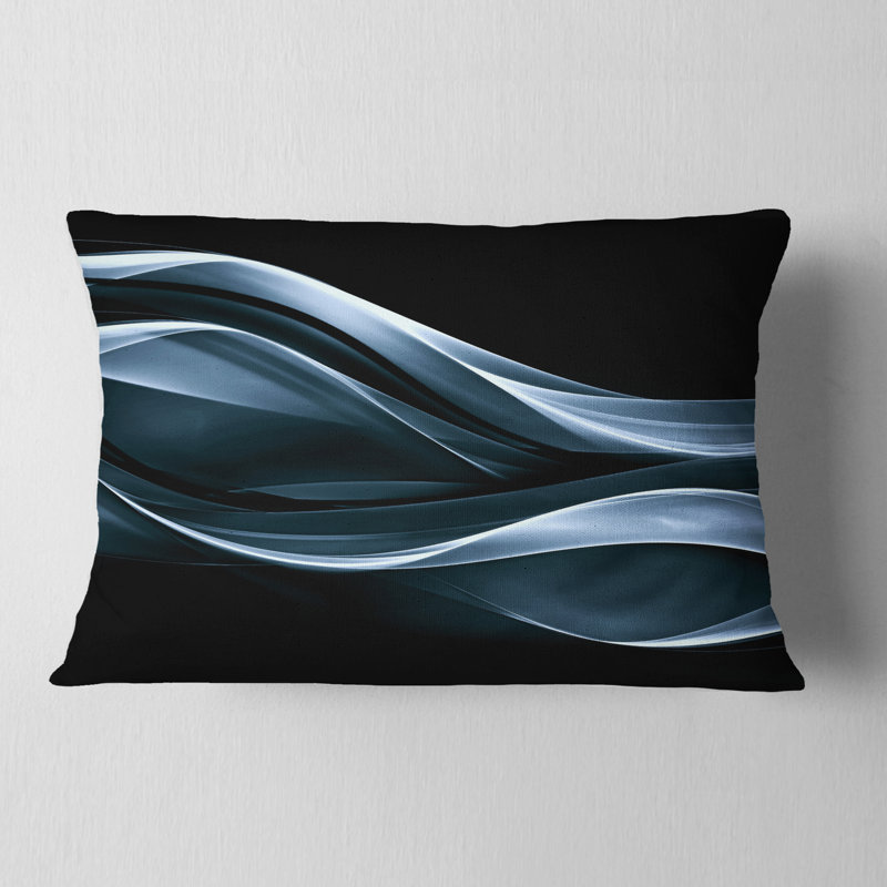 Fractal Lines Blue in Black - Abstract Printed Pillow