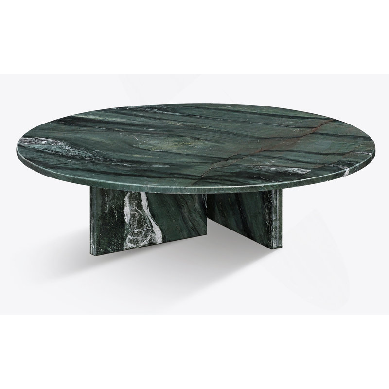 Table basse luxueuse en marbre naturel vert, pièce maîtresse du salon en pierre véritable avec veines uniques, Green