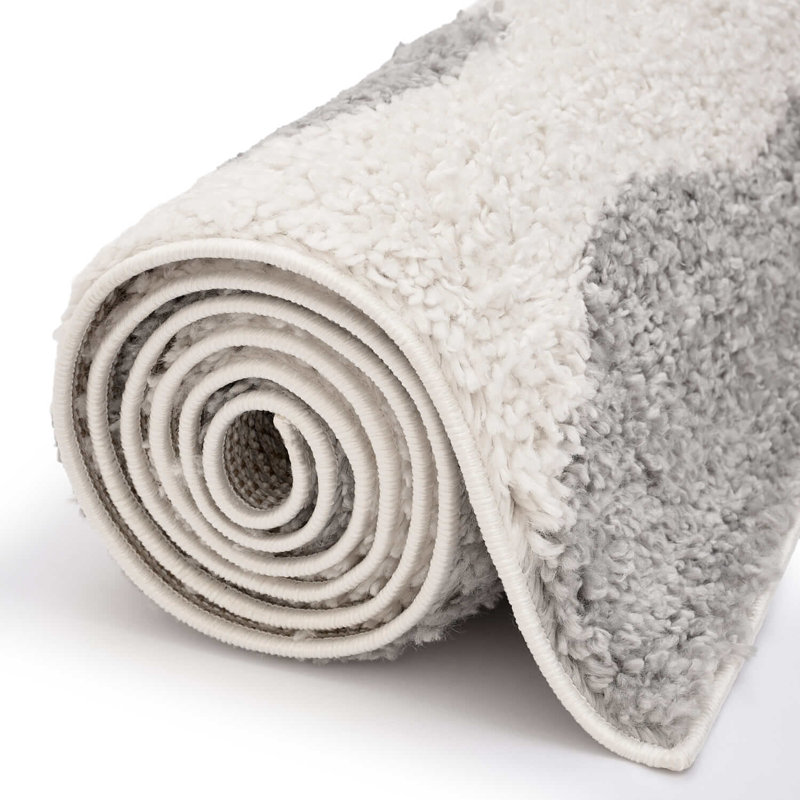 Moodi Modern Shaggy Area Rug Abstract Pebble Design, Rectangle 80 x 150 cm, Off-White/Grey