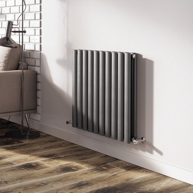  Horizontal Oval Panel Radiators, 600mm H x 590mm W, Grey