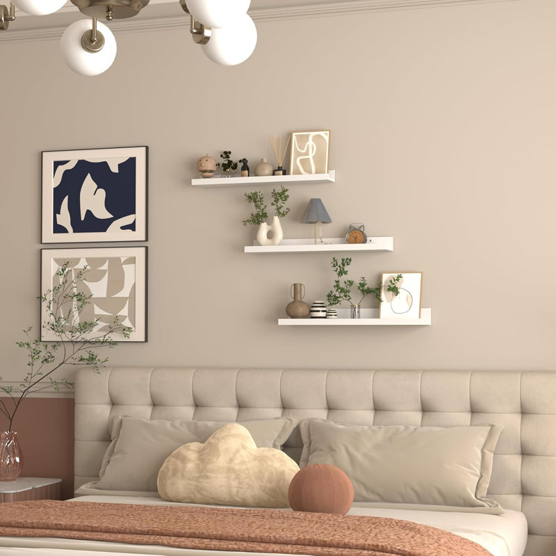 Tablettes flottantes à fixation murale, ensemble de 3 tablettes à photos en grain de bois pour le rangement dans la chambre à coucher, la salle de bain, la cuisine, le salon et le bureau