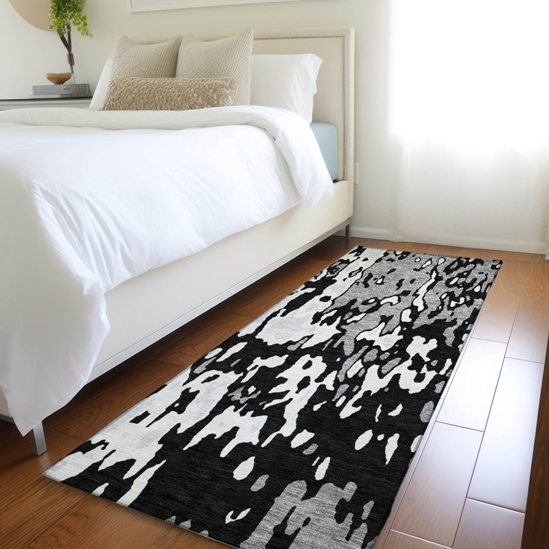 Premium Machine Washable Prisco Black Rug, Runner 2'3" x 7'6"