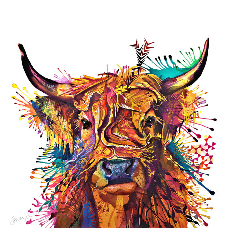Prudence Highland Cow Painting - Wrapped Canvas Art Prints from Sarah Taylor Art, 70cm H x 70cm W