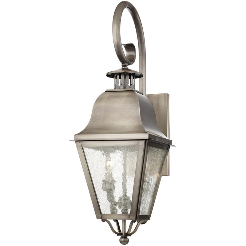 8.5 2 Light Outdoor Wall Lantern Pendant with Seeded Glass Shade, Vintage Pewter