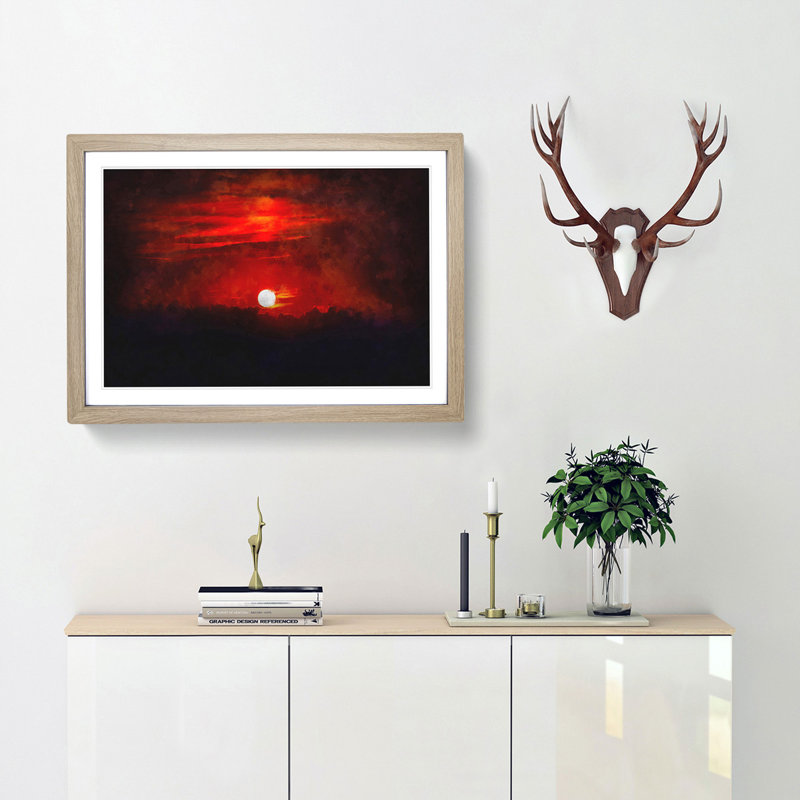 Deep Red Sunset in Italy - Picture Frame Graphic Art Print, 45cm H x 63cm W x 2cm D, Oak Framed