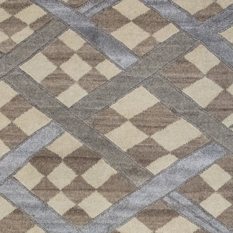 Hand Knotted Checkered Area Rug in Mesa/Blue/Ivory/Gray, Rectangle 6' x 9'