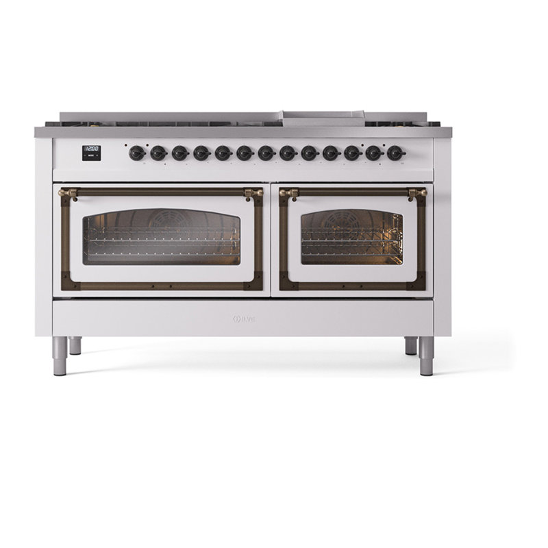 ILVE Nostalgie II Noblesse 60 po à deux brûleurs, 9 brûleurs, plaque chauffante, Propane liquide, Blanc / bruni