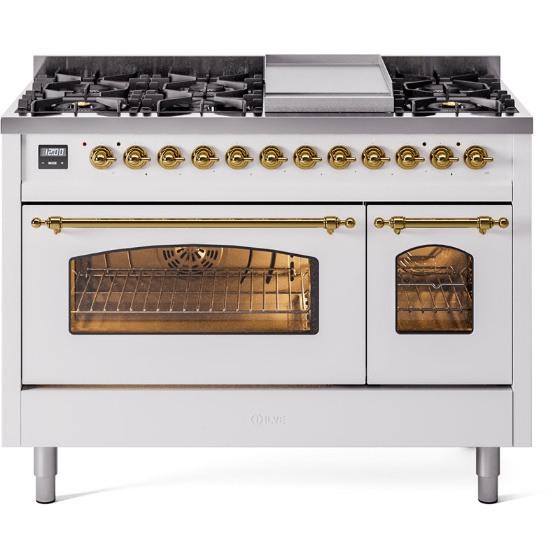 ILVE Nostalgie II 48 Dual Fuel Range , White/Brass, Liquid Propane