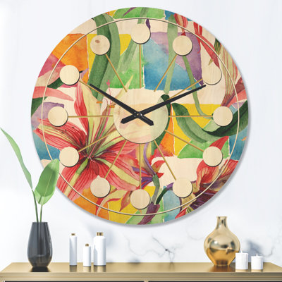 Horloge murale en bois Floral Botanical I