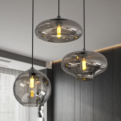  3 Lights Grey Glass Pendant Light Modern Minimalist Decor Led Chandelier 