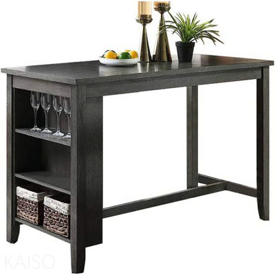Modern Casual Counter Height Dining Table Wooden Storage Shelves Kitchen Breakfast