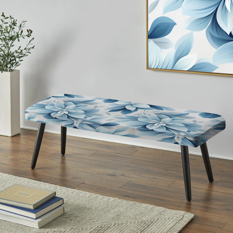 Damask Upholstered Black Bench, Ethereal Symmetry