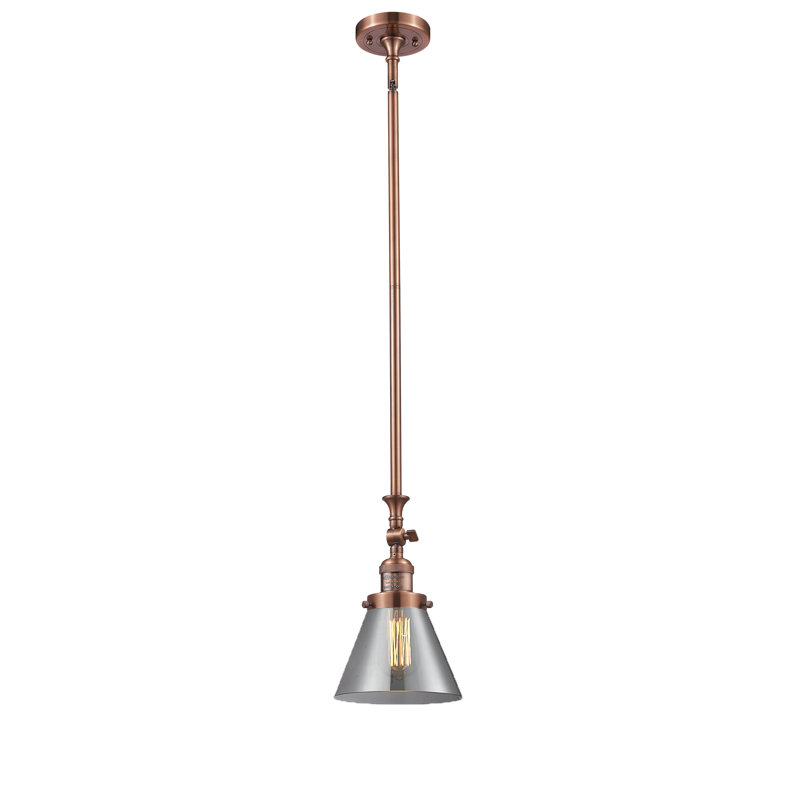 Luminaire suspendu conique à 1 lumière Harbert, Fumée, Cuivre antique, Ampoule incandescente rétro de 60 watts