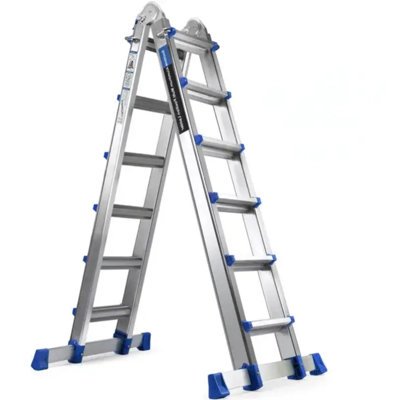 A Frame 6 Step Ladder Extension Ladder, 22 Ft Multi Position Ladder with Stabilizer Bar, 330 lbs Weight Rating Telescoping Ladder for Household or Outdoor Work