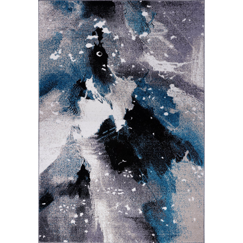 Tapis gris / turquoise à motif abstrait Jibley, Rectangle 6 pi 5 po x 9 pi 5 po