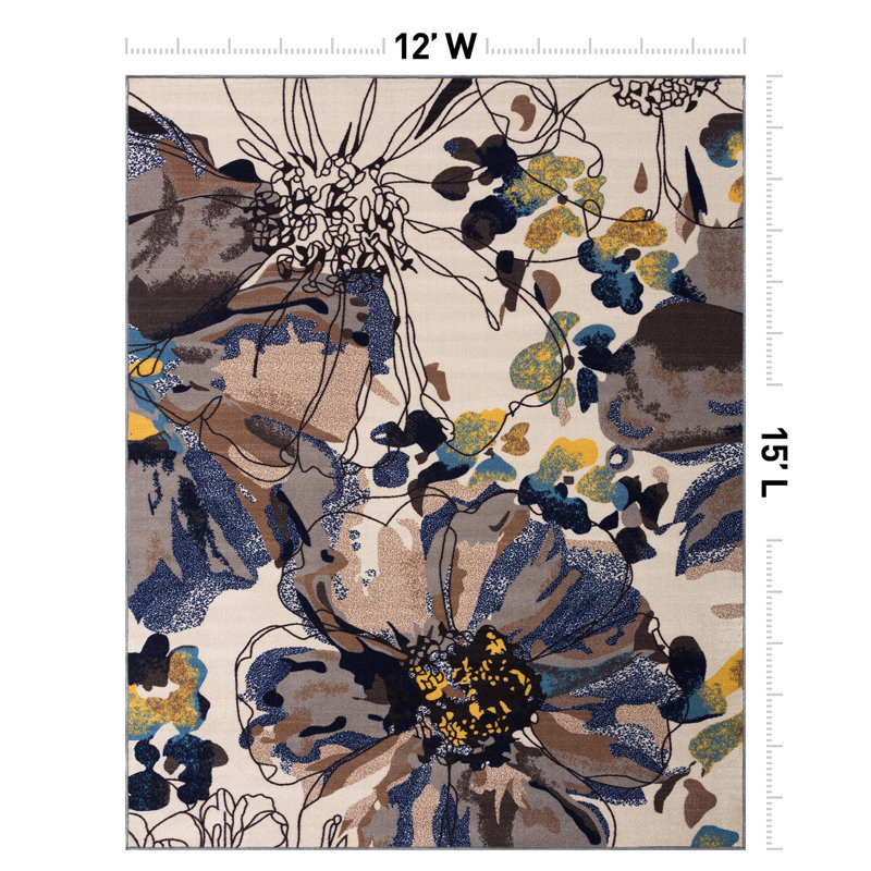 Tapis ivoire / crème Dichiera, Rectangle 12 pi x 15 pi