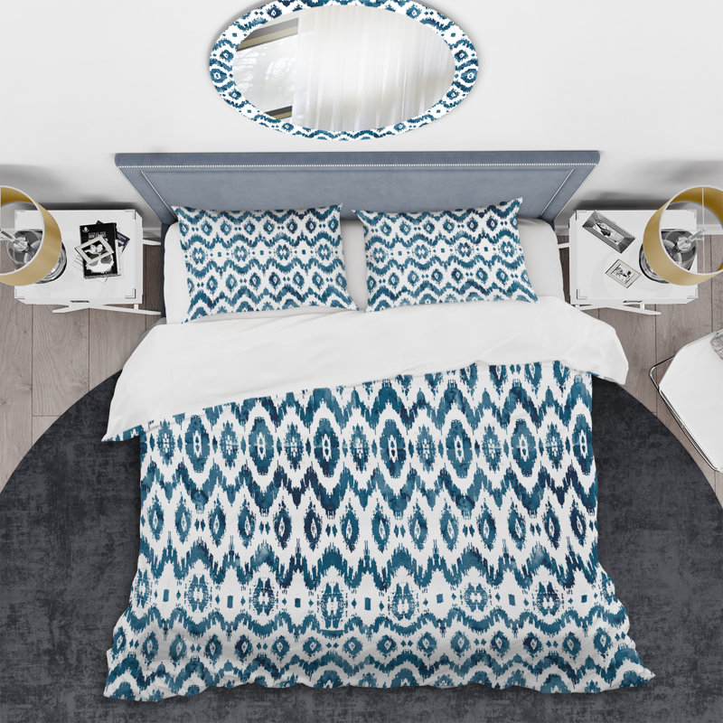 Ensemble de housse de couette à motif géométrique bleu, Housse de couette pour très grand lit et 2 très