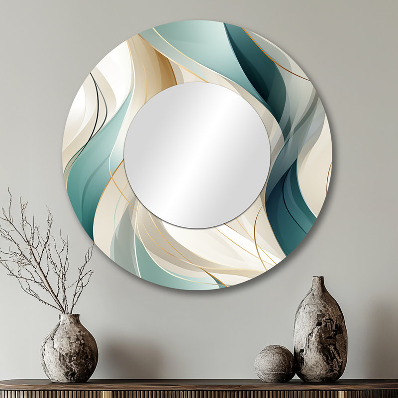Subdued Elegance - Abstract Decorative Mirror, Beige Round Wall Mirror, Printed Metal Art, 29" x 29"