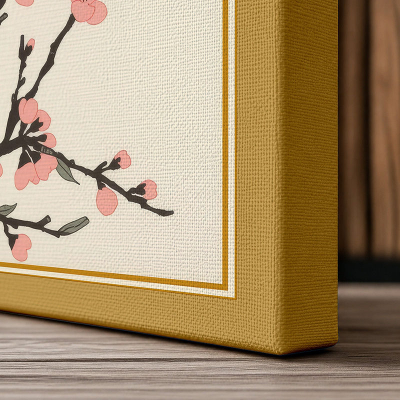 Moonlit Cherry Blossom Japandi - Wrapped Canvas, 36x24 - 91.4 x 61.0 cm, Ochre Border